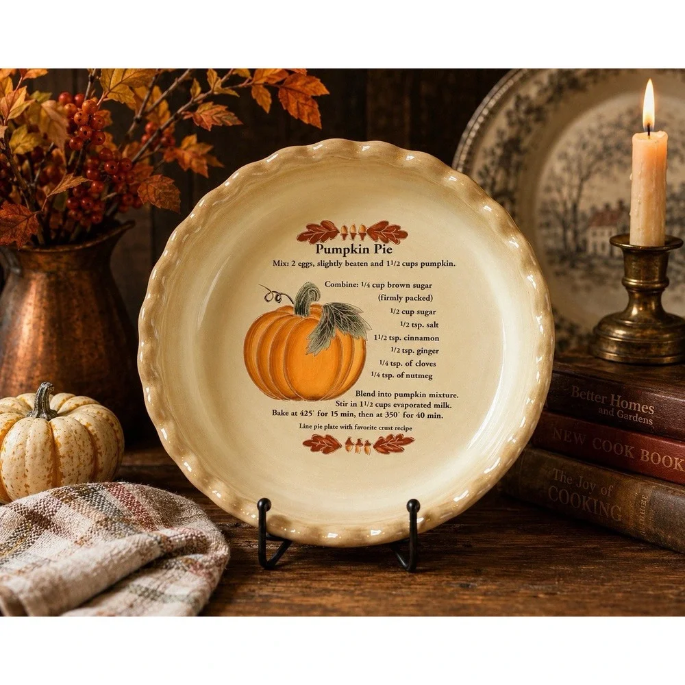 Harvest 2004 Pumpkin Pie Recipe Stoneware Pie Plate 11